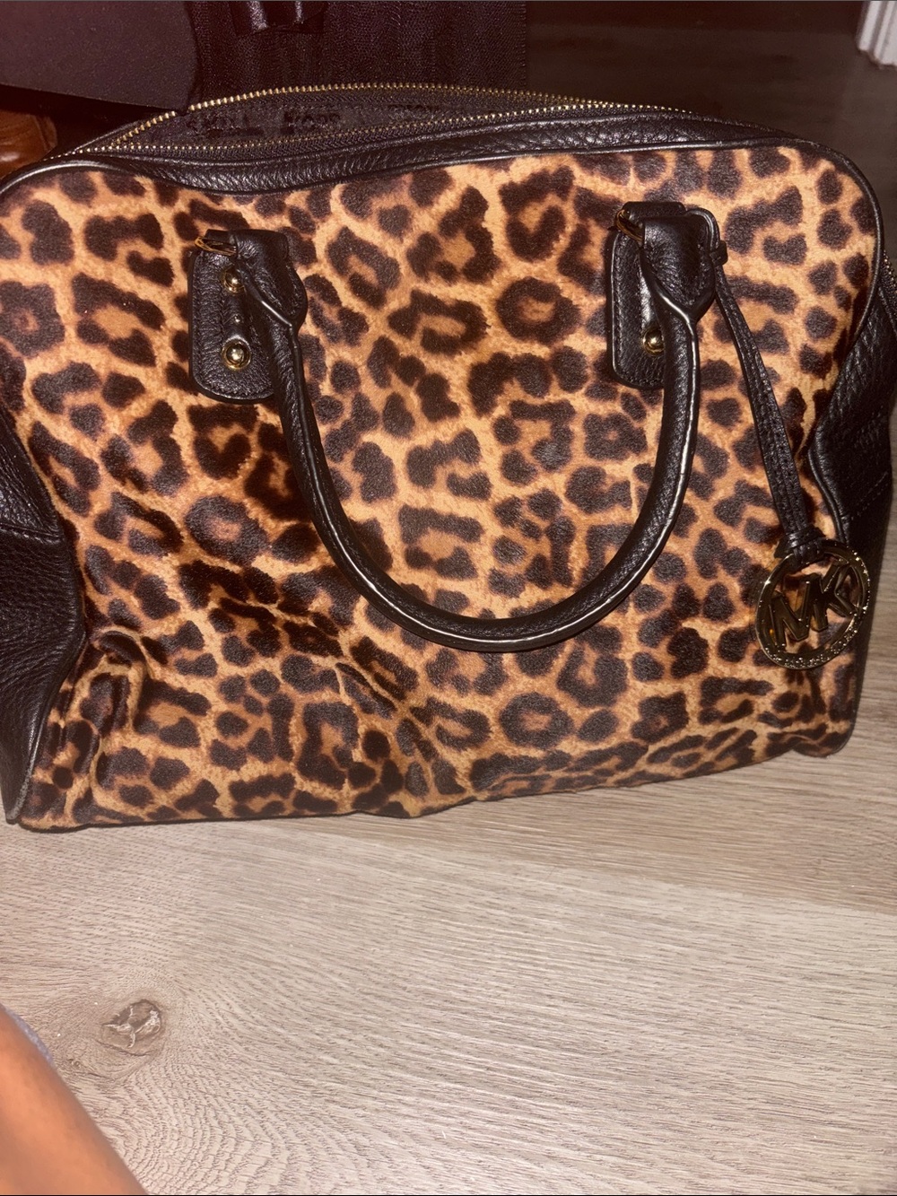 Michael Kors Leopard-Print Satchel in Brown and Black with Gold Hardware